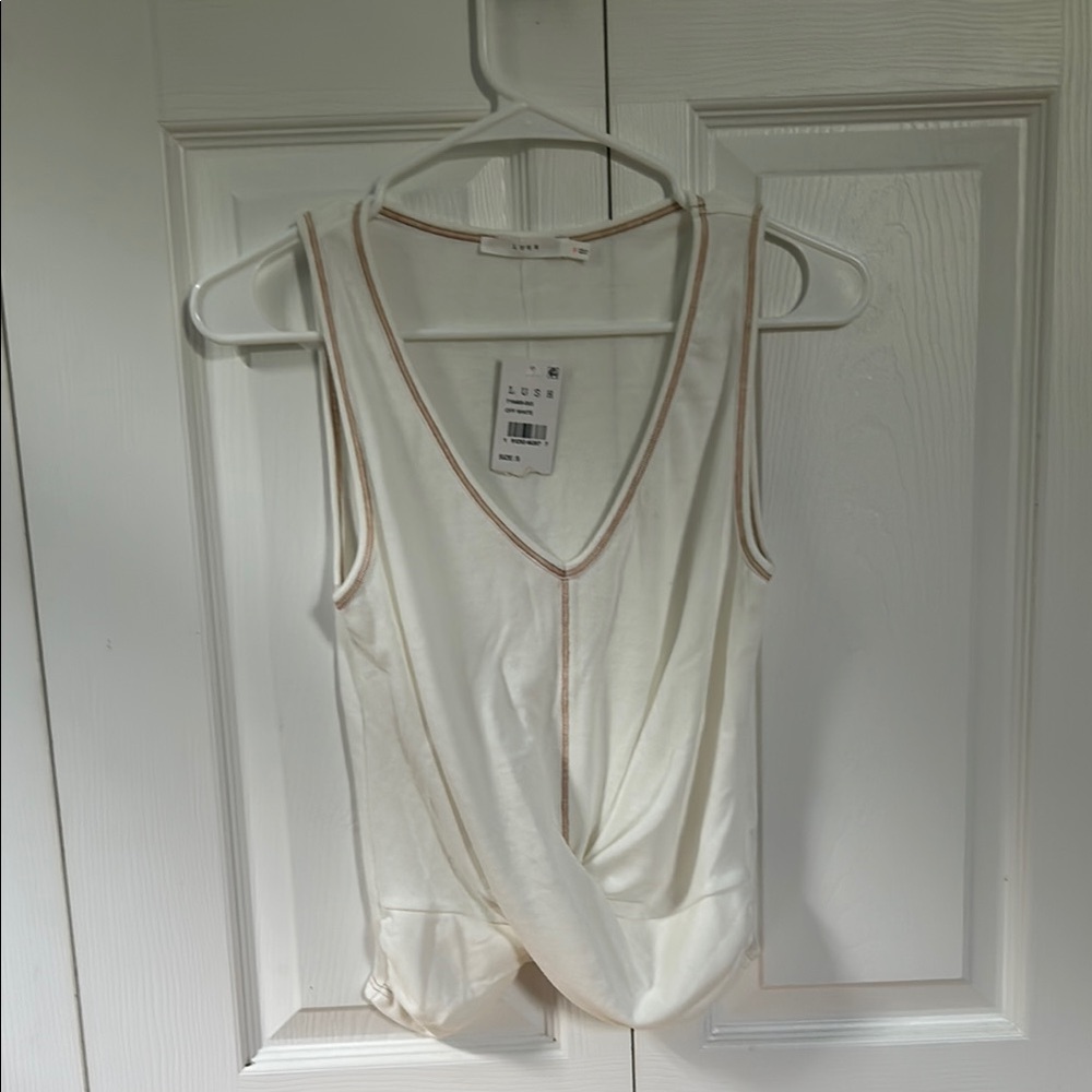 Lush Cream Tank Top with Tan Trim